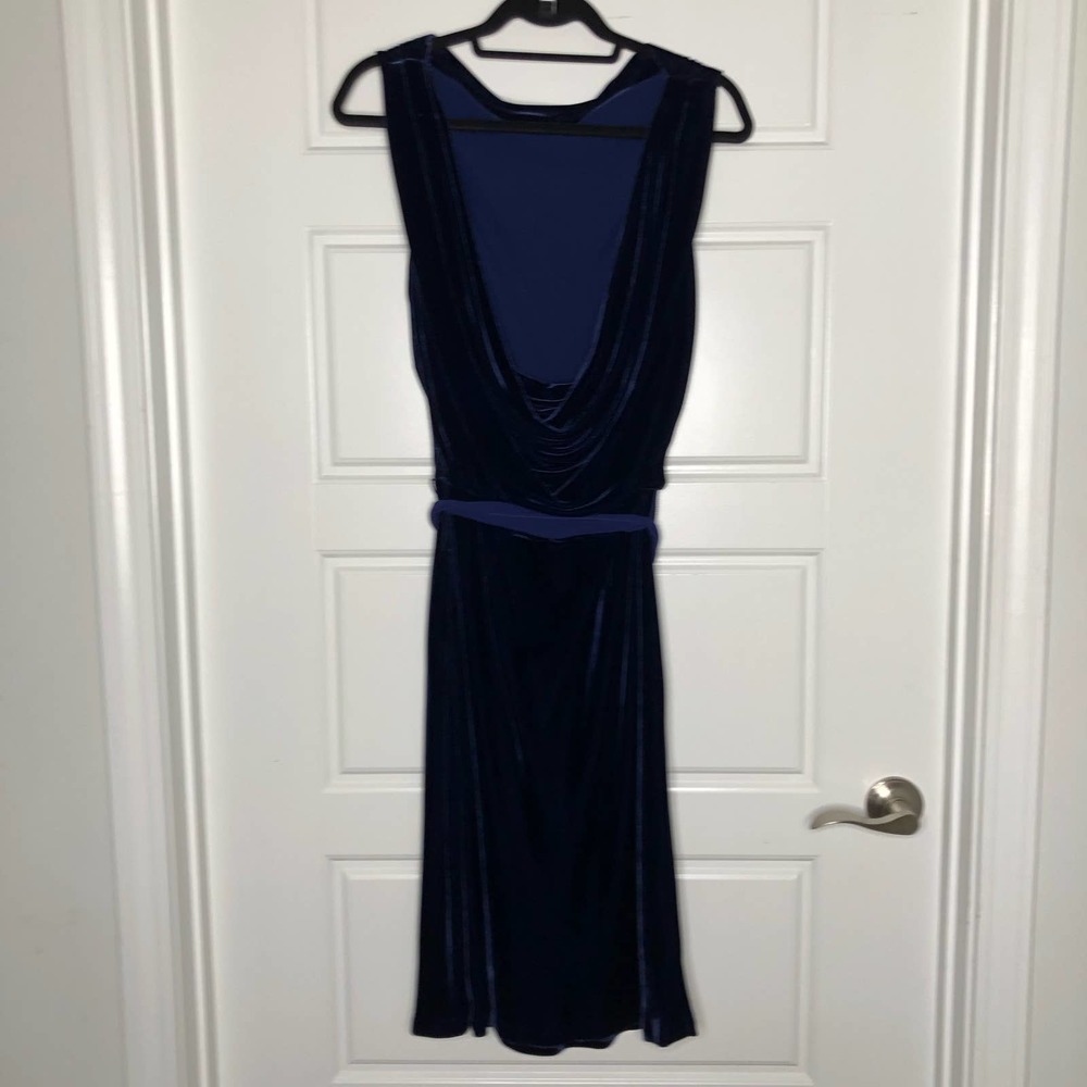 BCBGMaxAzria NWT Wms Medium Blue Velvet Cowl Back Cocktail Party Social Dress - Picture 15 of 16